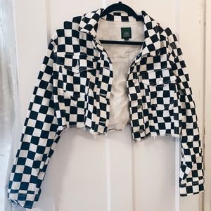 Wild Fable Cropped Checkered Denim Jacket